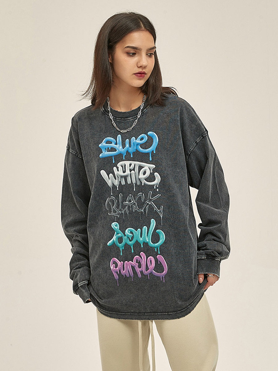Retro Black Fashion Paint Lined Sweatshirt