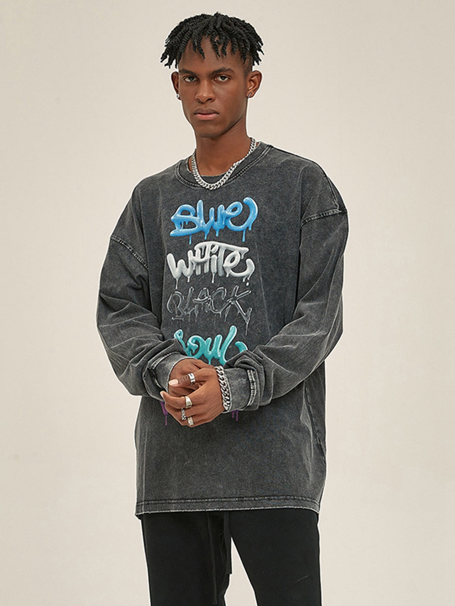 Retro Black Fashion Paint Lined Sweatshirt