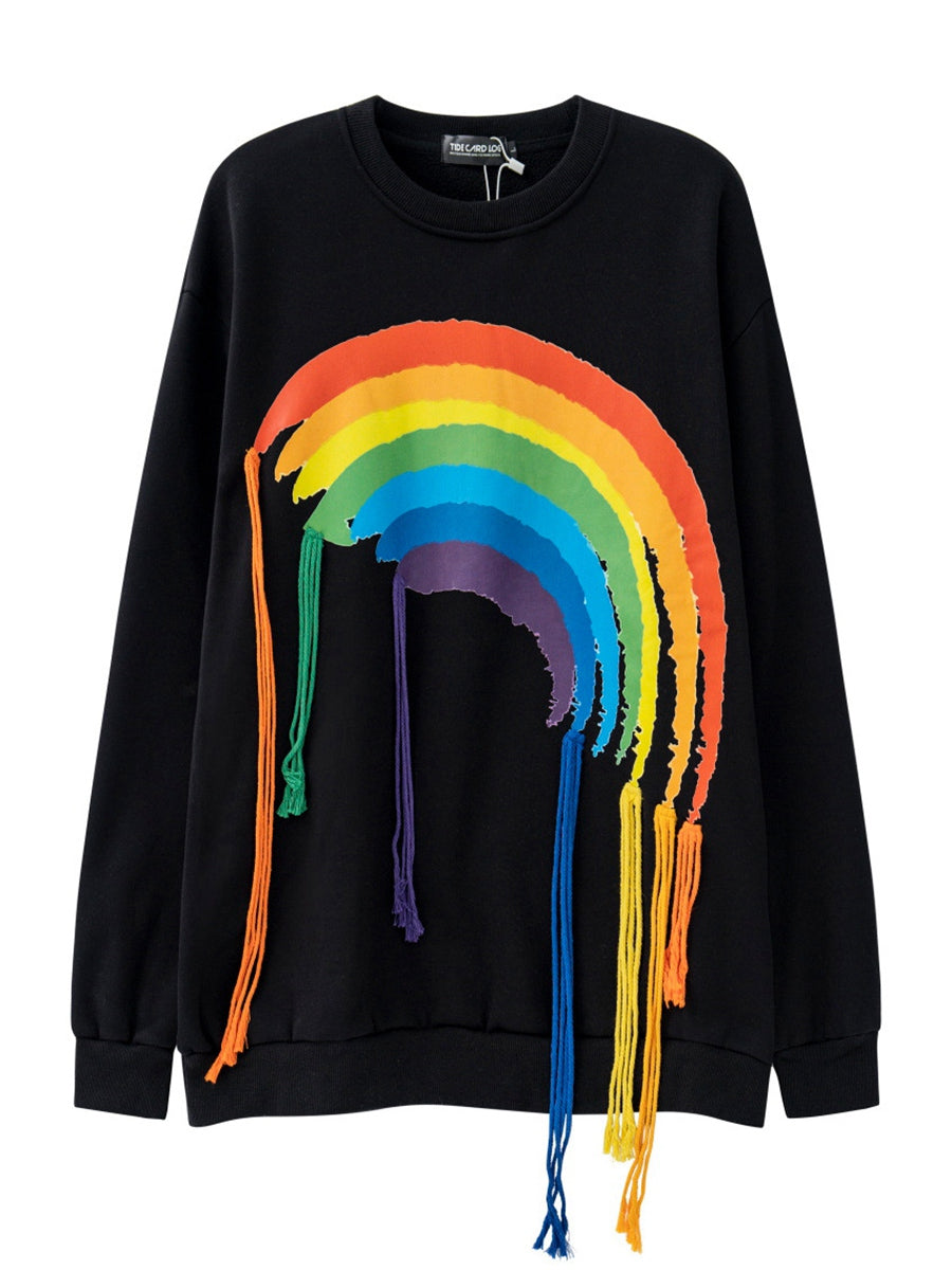 Rainbow Fringe Pullover Loose Sweater