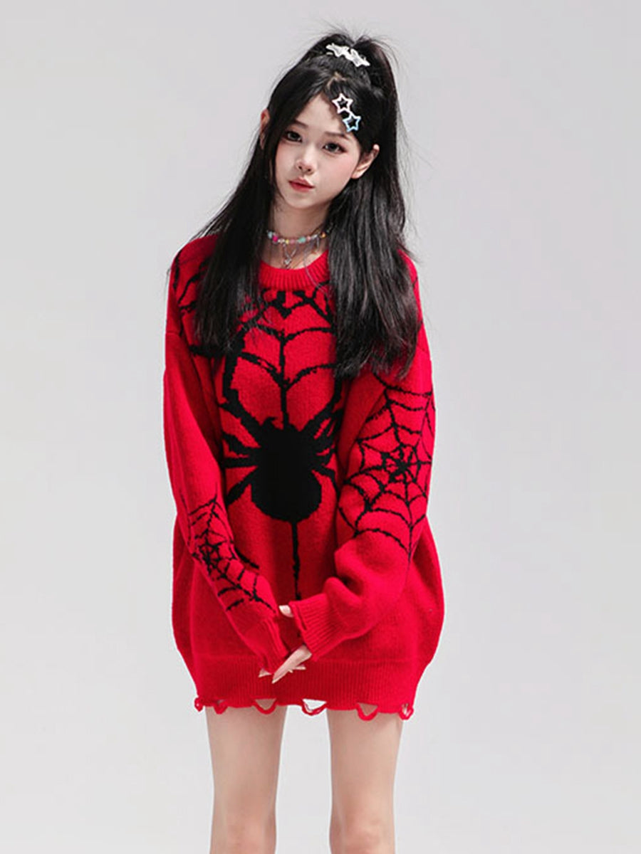 Spider Knot Web Cool Tide Knit Sweatshirt